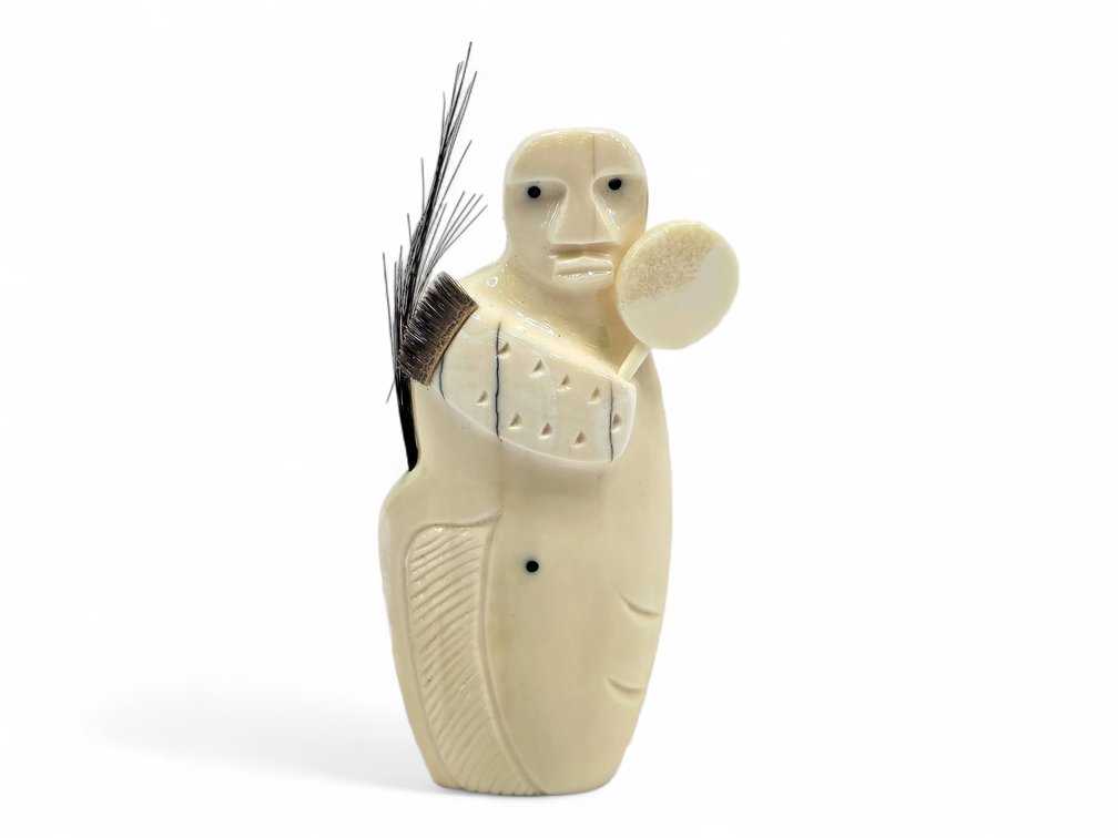 Jerome K. Saclamana “Whale Shaman” Walrus Ivory Sculpture with Baleen Bristles