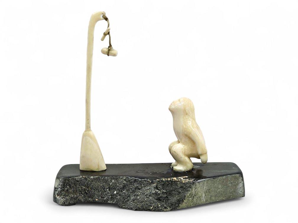 Justin Tiulana 1975 High Kick Game Diorama in Walrus Ivory & Soapstone