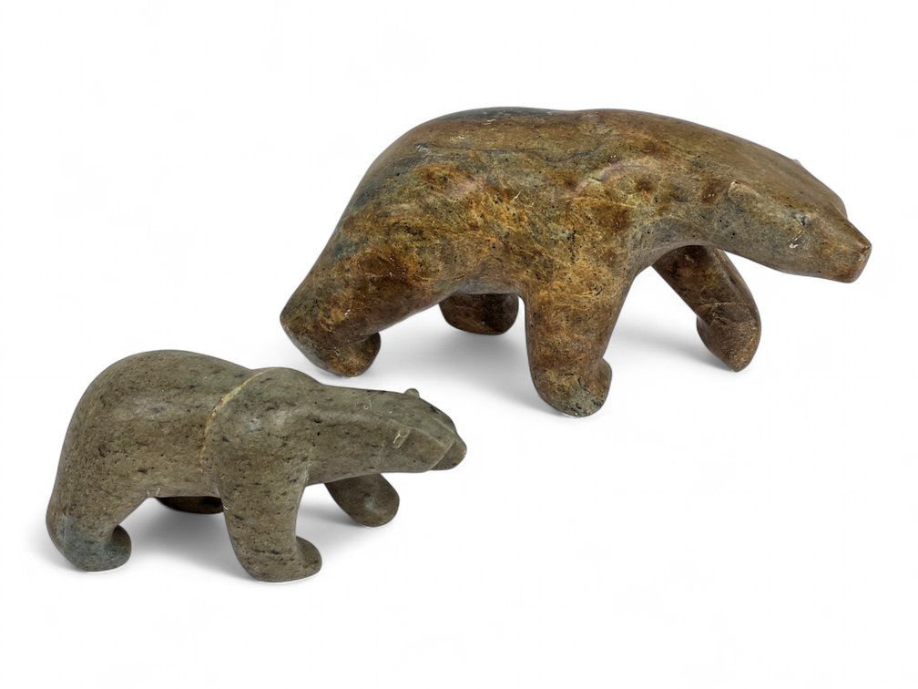 Signed ET III & Andy Green Soapstone Walking Bear Sculptures