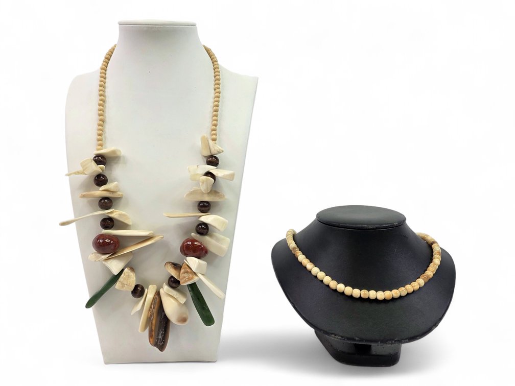 Walrus Ivory, Jade & Red-Stone Necklaces