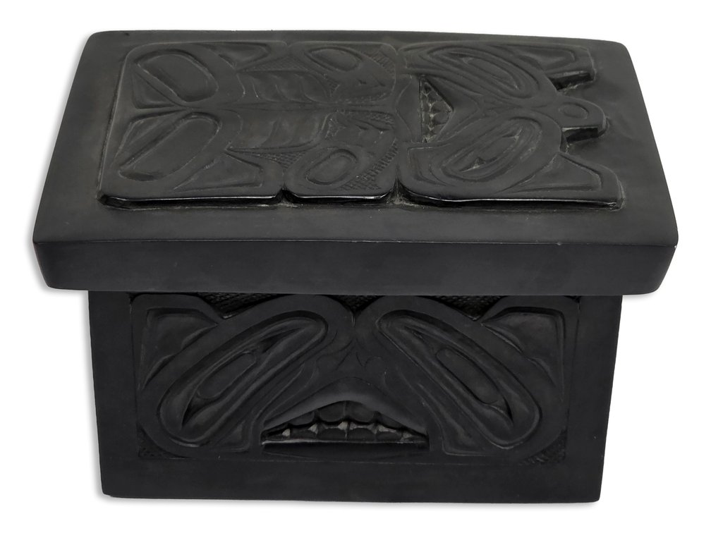 Northwest Coast-Style Ceramic Lidded Box Imitating Argillite