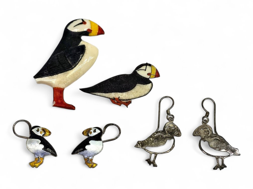 Al Mayac Walrus Ivory Puffin Brooch & Companion Puffin Jewelry