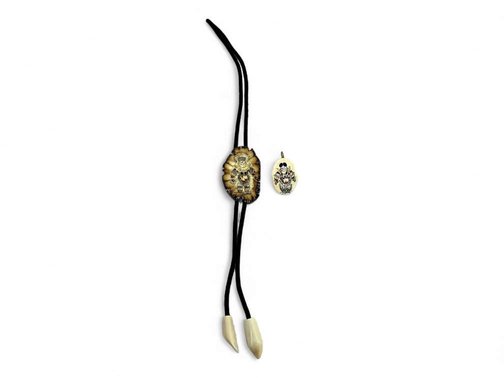 Willy Topkok Painted Walrus Ivory Dancer Bolo Tie & Pendant