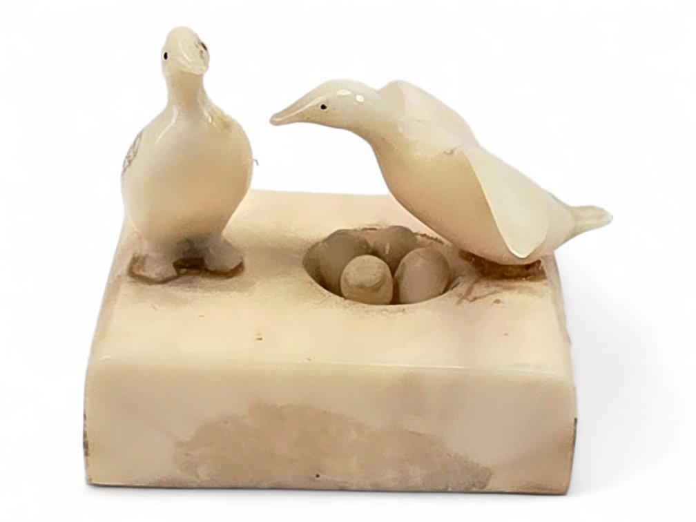 Fred Angi Walrus Ivory Duck-and-Nest Sculpture