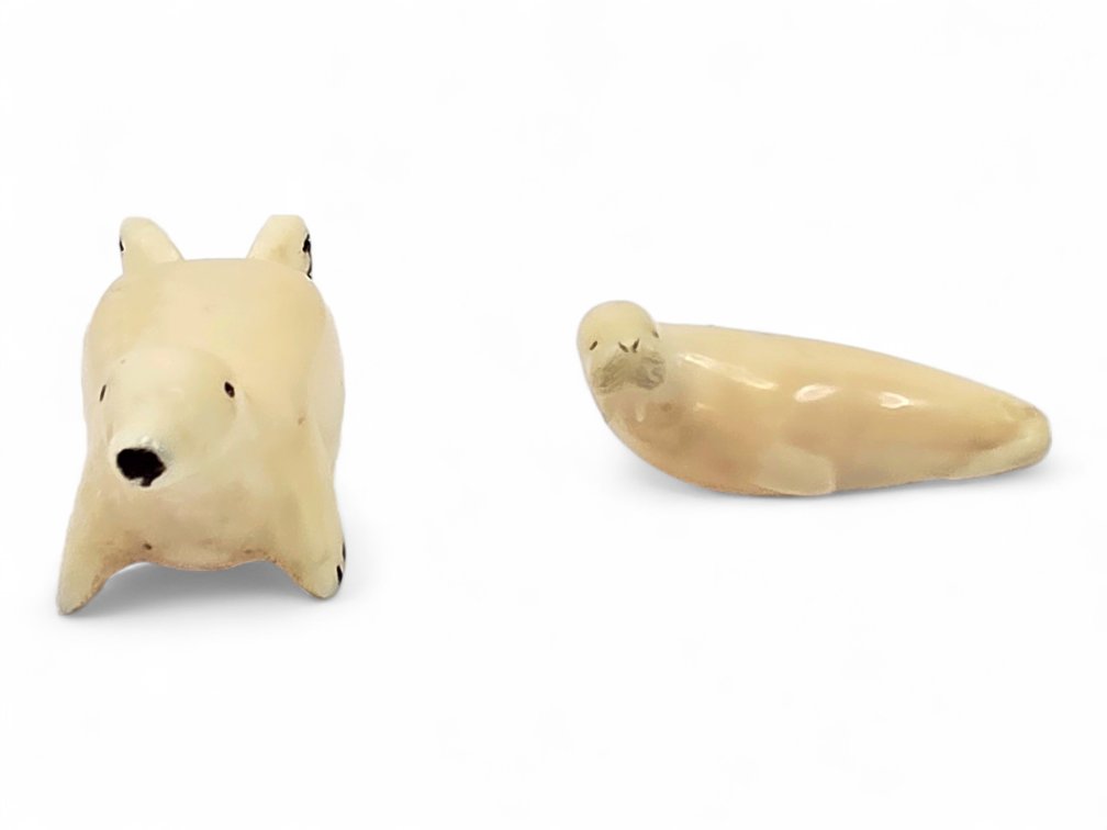 Walrus Ivory Seal & Young Walrus Carvings, One Signed NIS