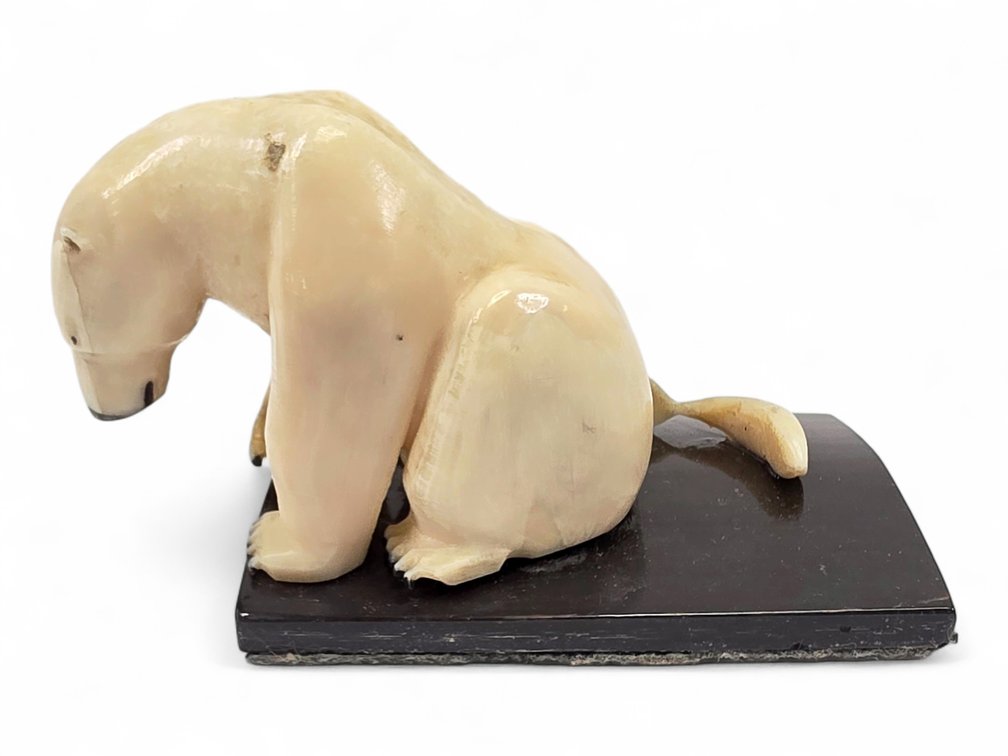 Joe Slirooko Walrus Ivory Polar Bear & Fish Diorama on Black Pedestal