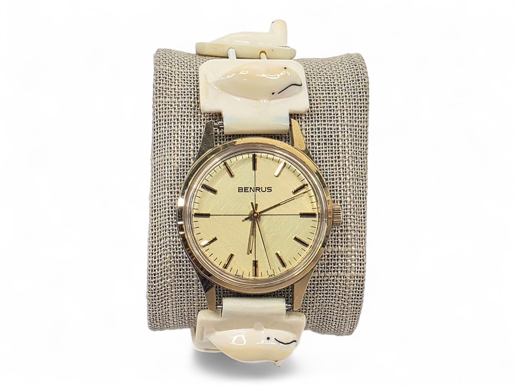 Benrus Wristwatch with Lincoln Milligrock Walrus Ivory Animal Panel Band