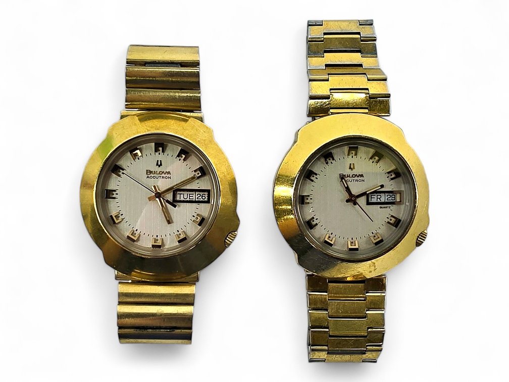 Two Men’s Gold-Tone Bulova Accutron Day-Date Wristwatches, Untested