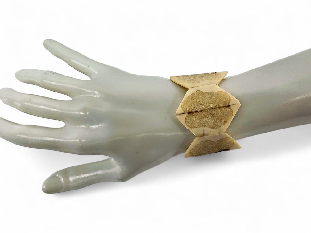 Walrus Ivory Trapezoidal-Panel Bracelet with Angular Peak Design