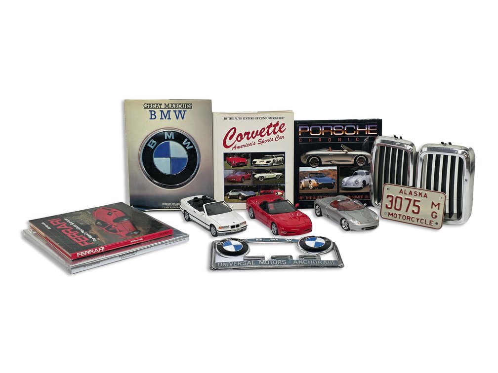 Automobile and Motorcycle Books, Three Model Cars and BMW Accessories