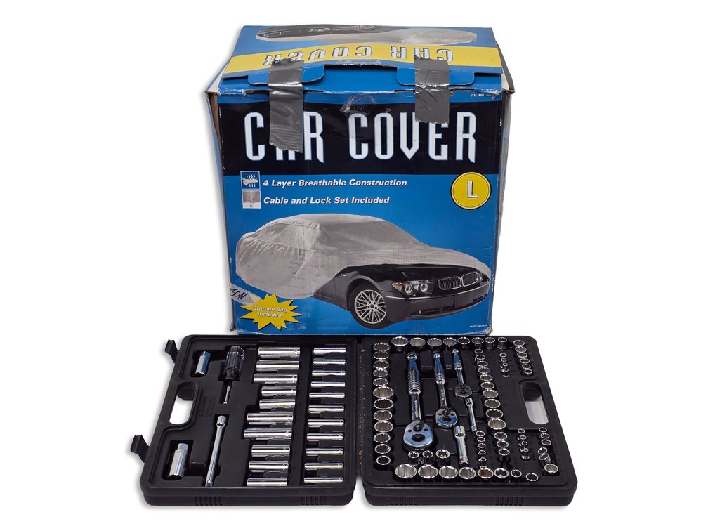 Large Four-Layer Car Cover and Goodwrench Socket-and-Ratchet Set
