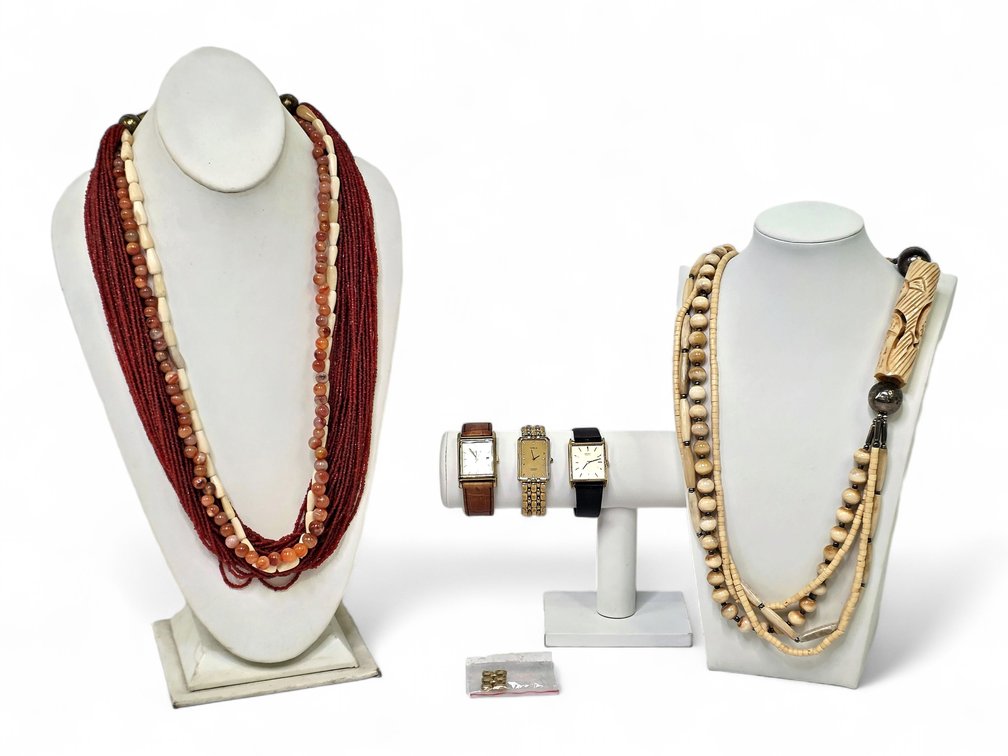 Ivory & Red-Bead Necklaces, Citizen and Seiko Watches & Bracelet Link
