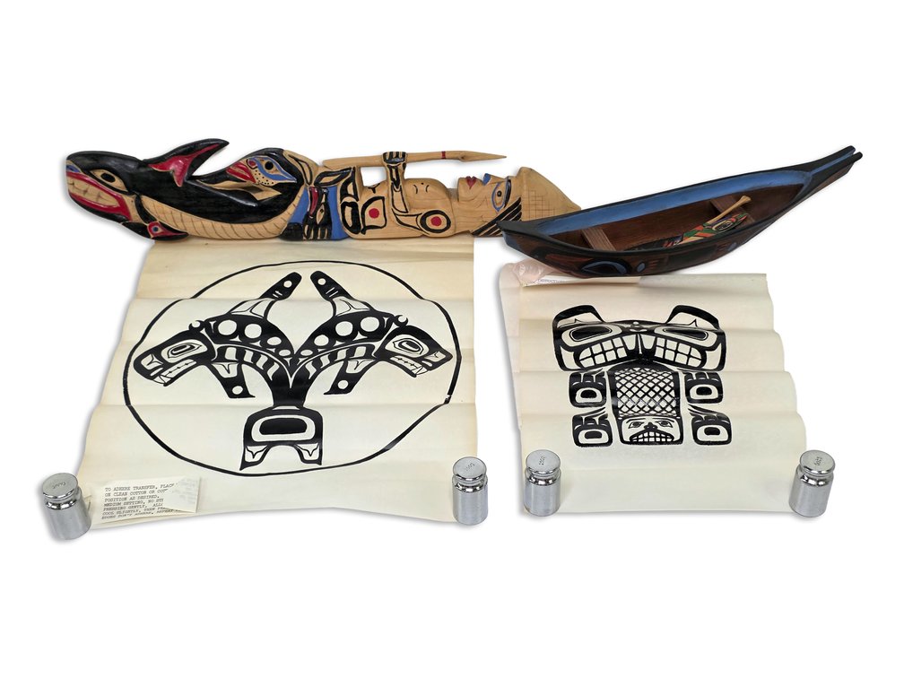 Joe Harris “The Fisherman,” Painted Boat Model and Northwest Coast-Style Transfers