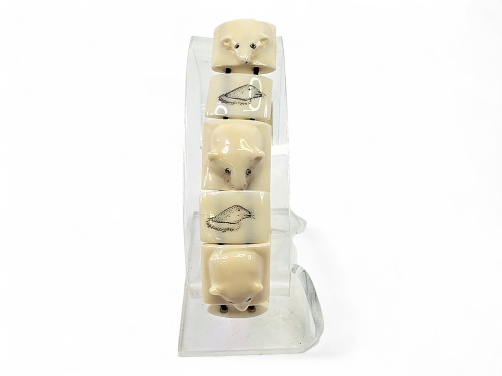 Walrus Ivory Bear & Flatfish Bracelet, Attributed to Moses Soonagurook (Soonagrook)