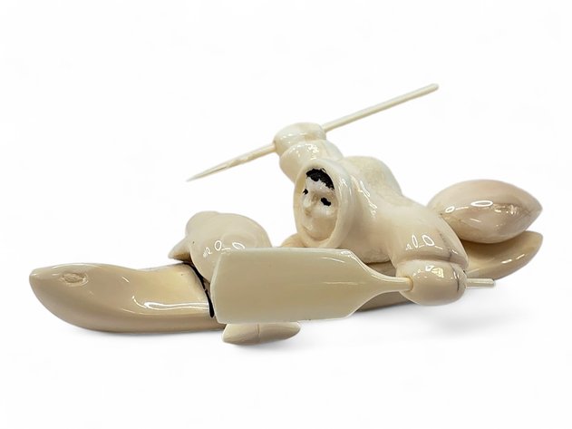 John I. Pullock Walrus Ivory Seal Hunter Carving