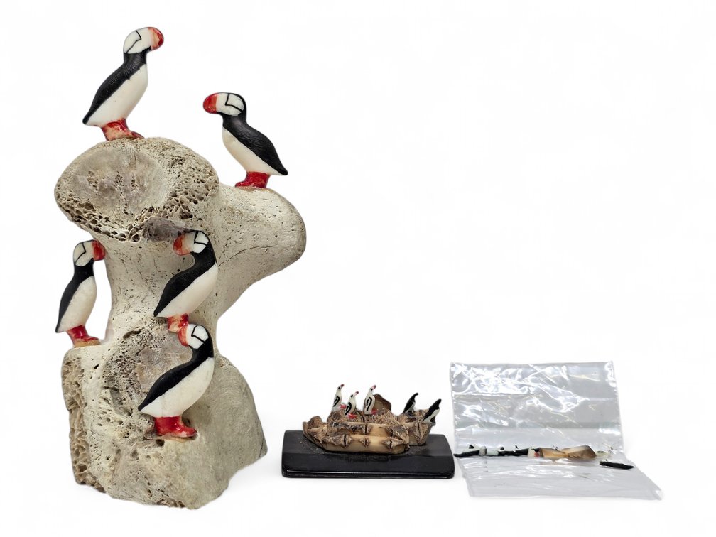 Justin Tiulana & Andy Mayac Walrus Ivory Seabird Rookery Sculptures