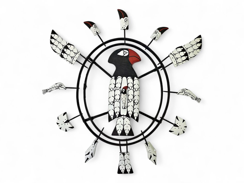 Frank Shavings Yup’ik Puffin & Puffling Double-Hoop Spirit Mask, 19 Inches