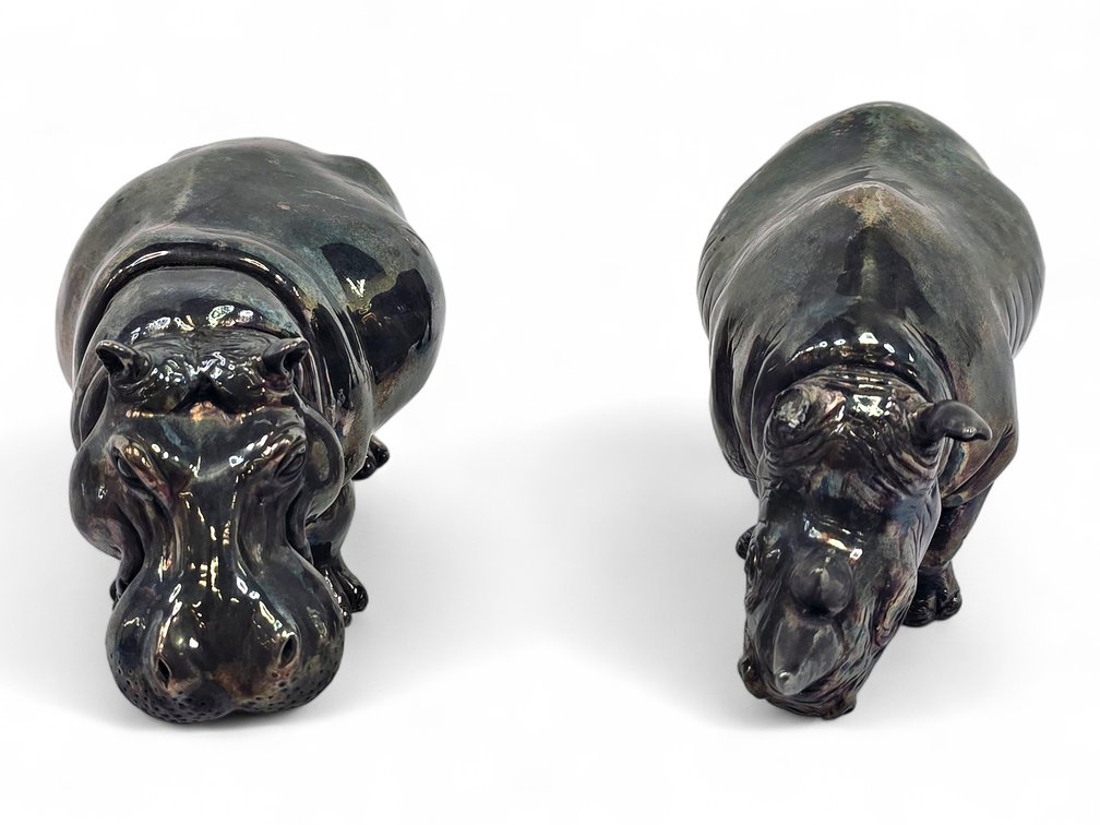 Rhino & Hippo Figurines Marked .999 Silver