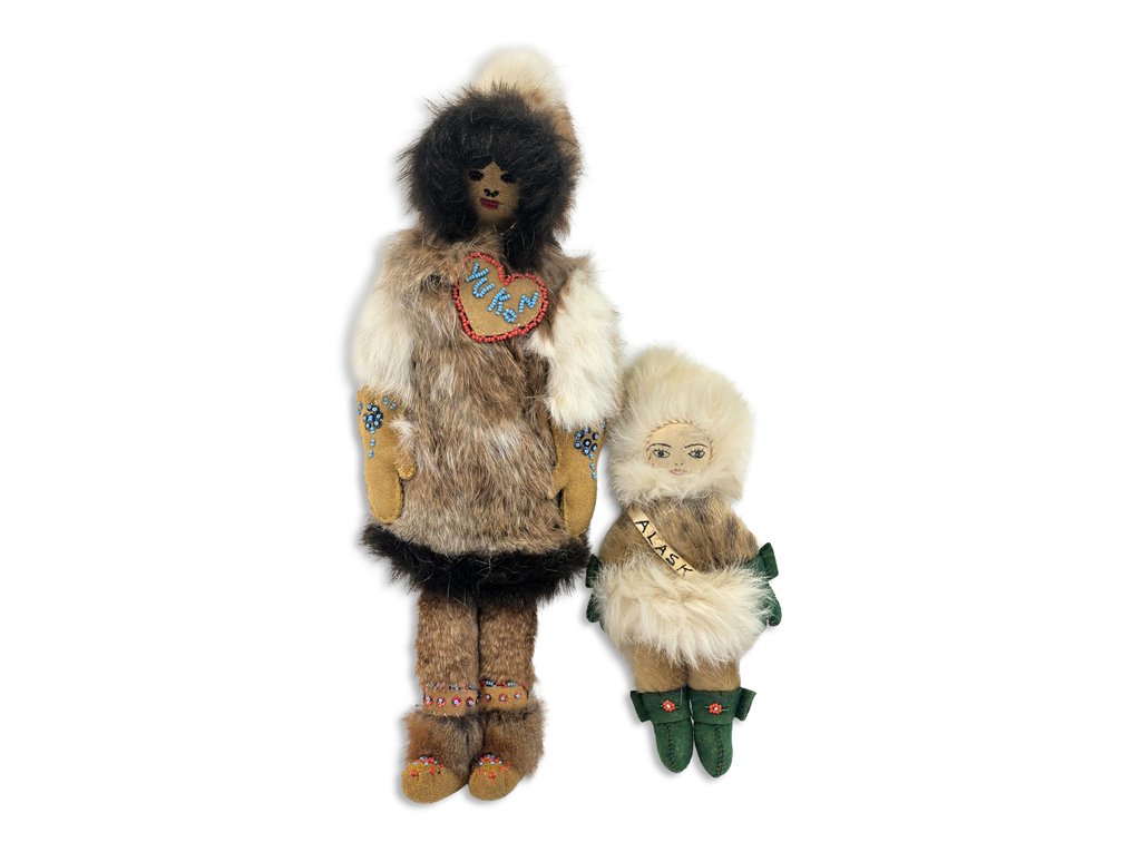 Two Alaska Native Fur Dolls with Yukon & Alaska Motifs
