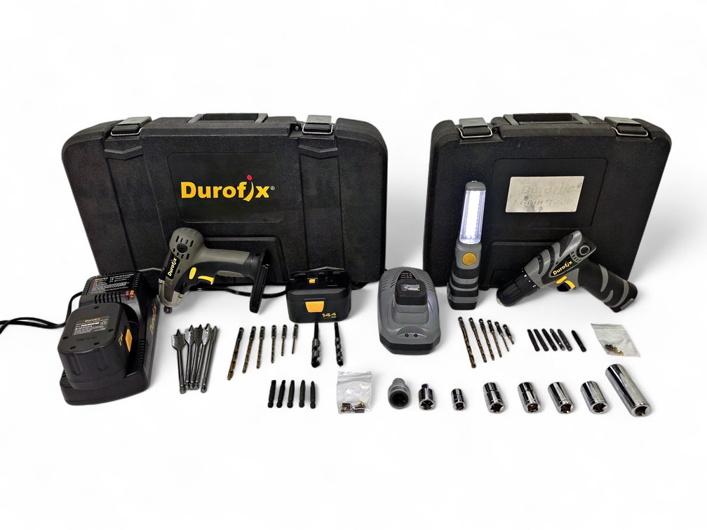 Durofix Cordless Drill/Driver & Impact-Tool Sets with Batteries, Light & Cases