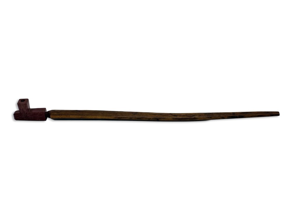 Indigenous-Style Pipe with Red Stone Bowl & Inlaid Scenic Stem