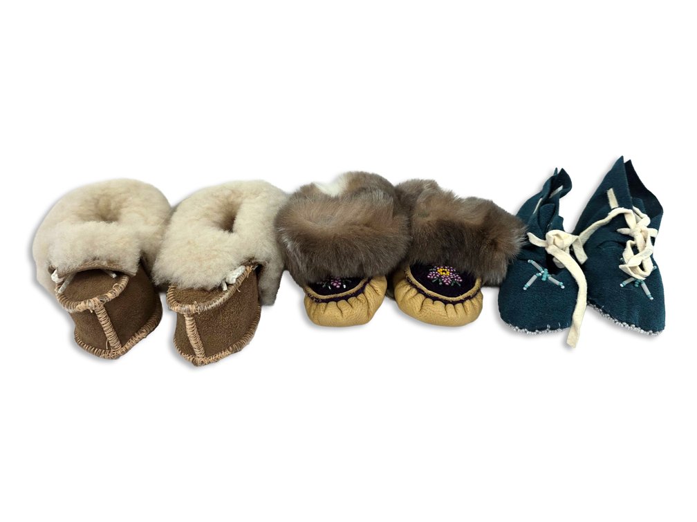 Three Pairs of Handmade Baby & Children's Moccasins, Booties & Slippers