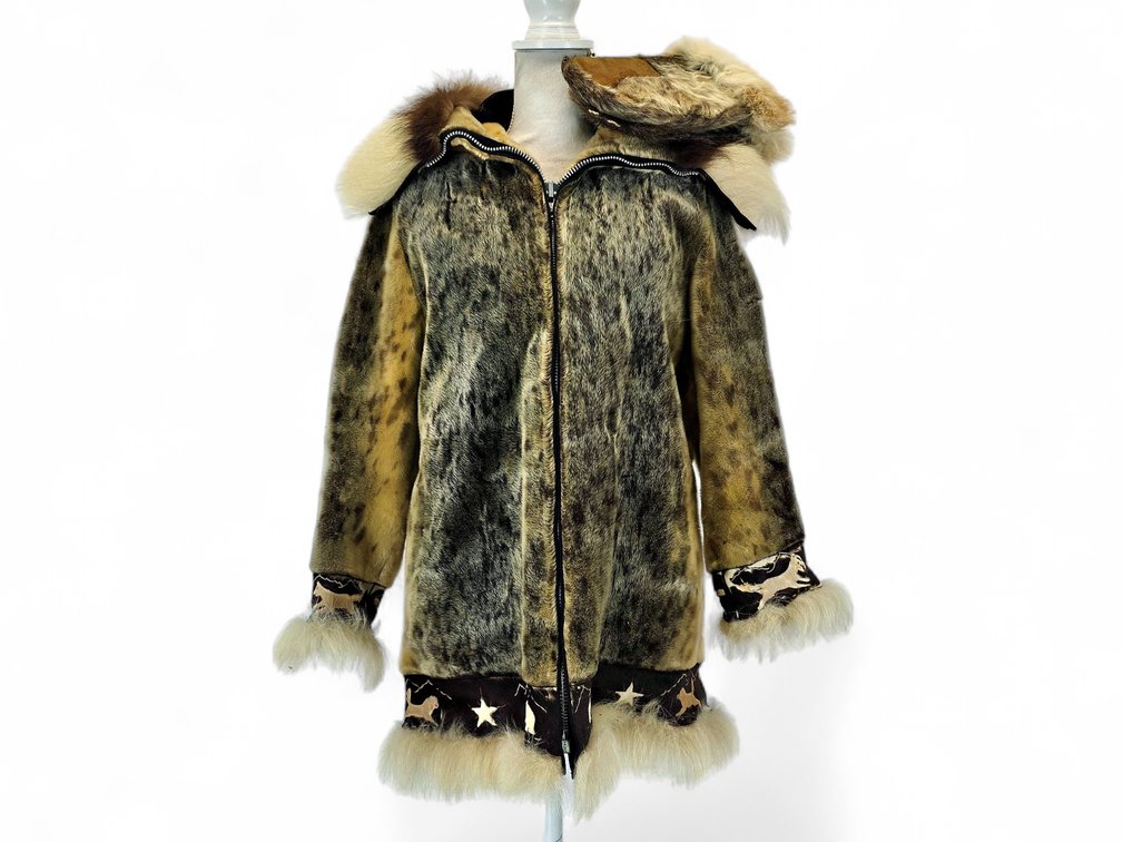 Alaska Fur Factory Sealskin Parka with Embroidered Wildlife Trim & Fur Mittens