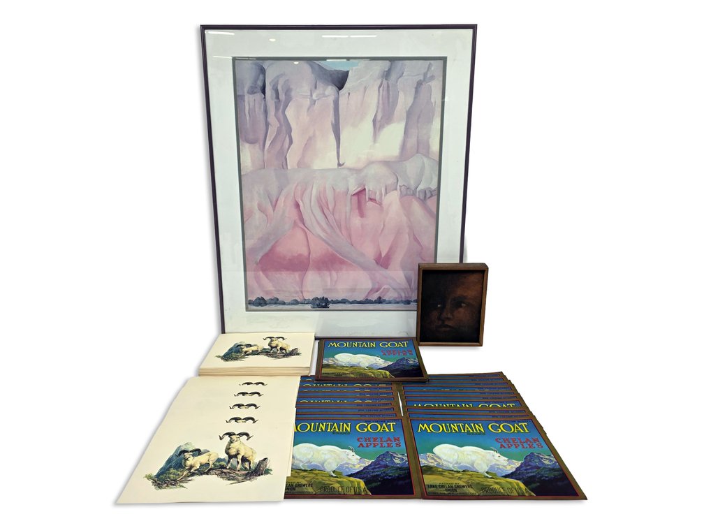 Georgia O'Keeffe Print, Mari Uuk Portrait, Frederick Sweney Prints & Apple Labels