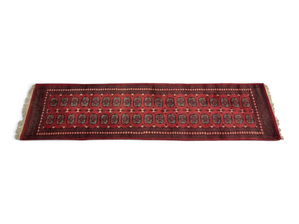 Hand-Knotted Pakistan Bokhara Wool Runner Rug, 36 x 149 Inches