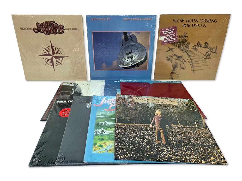 12 Vinyl Records - Jimmy Buffett, Bob Dylan, Neil Diamond & More