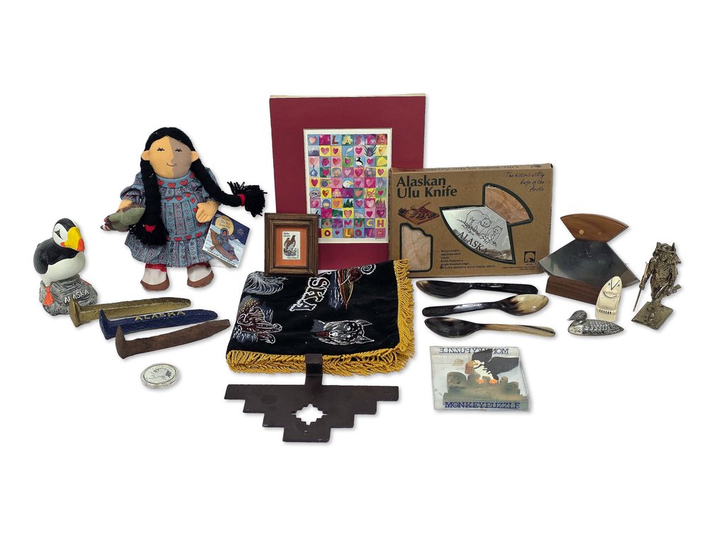 Barbara Lavallee-Design Doll, Puffin Bank, Ulu Knives & Alaska Souvenirs