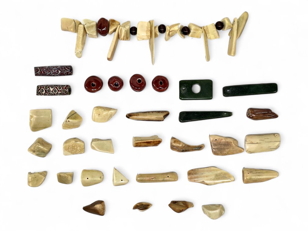 Walrus Ivory, Jade, Ceramic & Mosaic Glass Beads