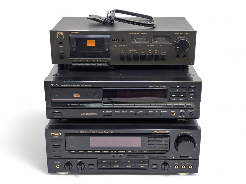 NAD 6040 Cassette Deck, Denon DCD-1520 CD Player & TEAC AG-V3020 Receiver