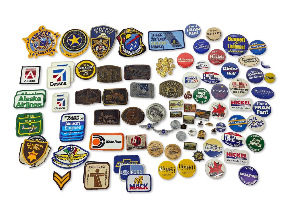 Siskiyou & Exxon Valdez Buckles, Alaska Trooper Patches & Wien Air Wings