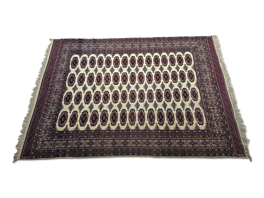 Large Pakistani Bokhara-Style Rug with Repeating Gul Medallions, 88 x 126 Inches