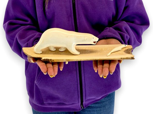 Exceptional Paul Nattanguk Polar Bear & Seal Tusk Diorama