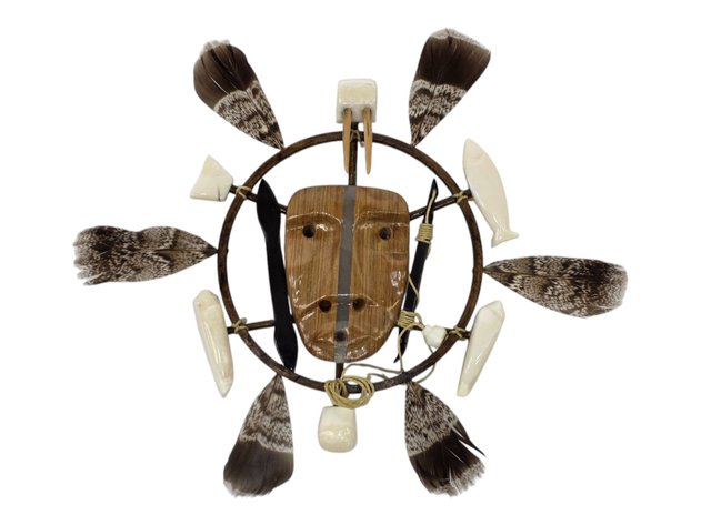 Isaac Saccheus Mixed-Media Spirit Mask with Ivory & Feathers, Dated 2012