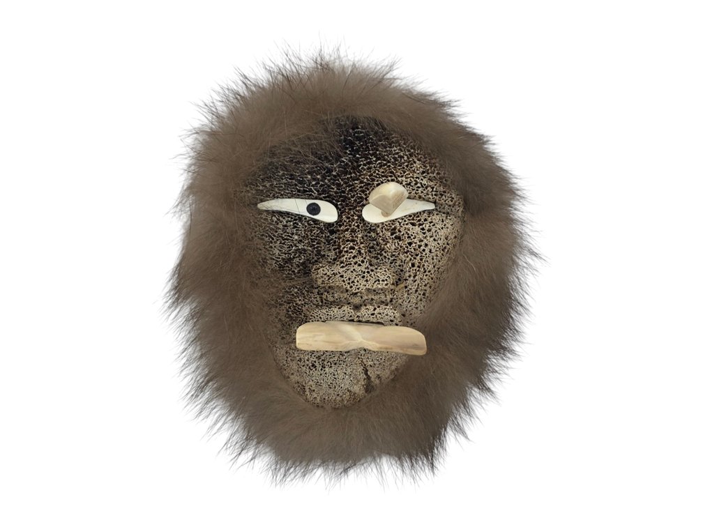 Whalebone Mask with Ivory Details & Fur Ruff, Faint Reverse Signature