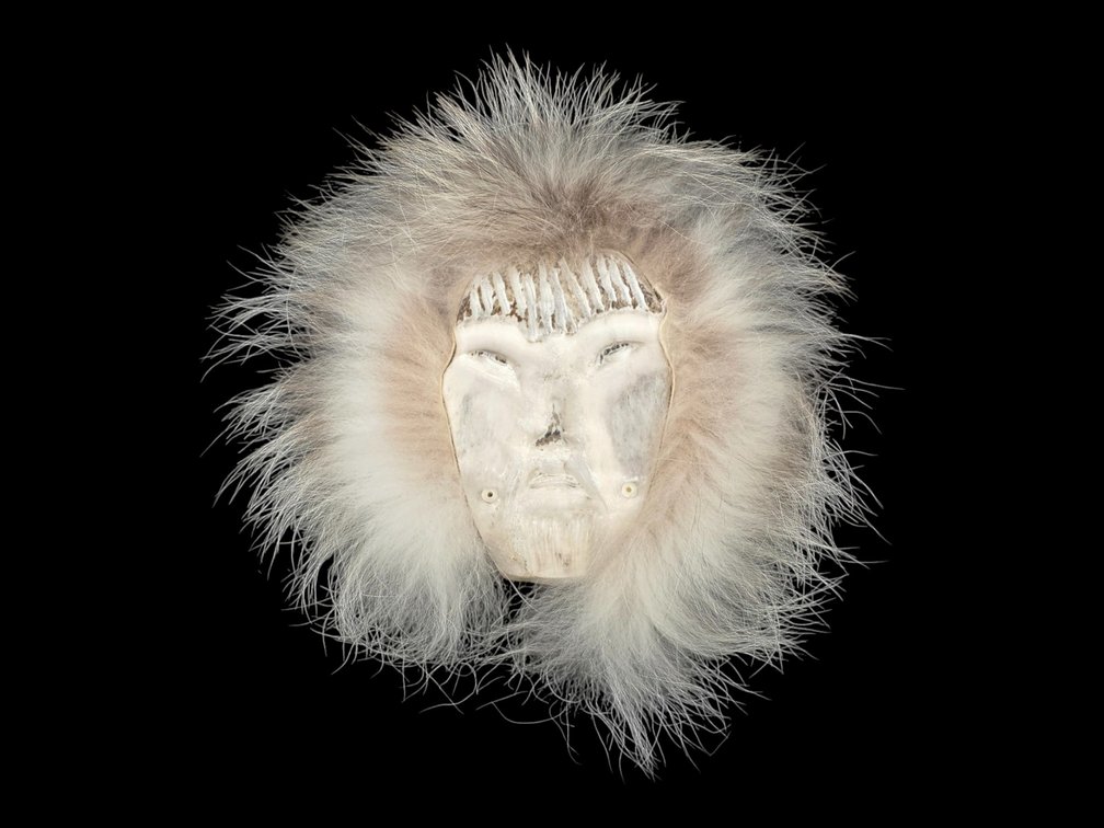 Aqulaq Carved Antler Mask with Fur Ruff