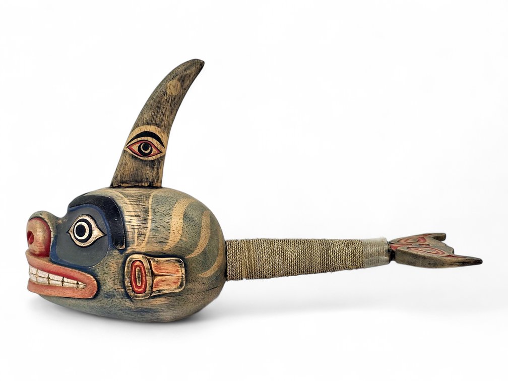 NWC Style Carved & Painted Orca Rattle