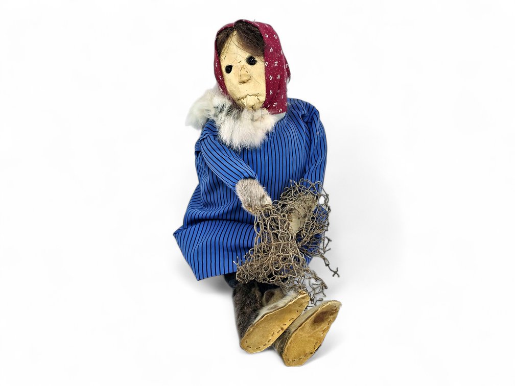 Chevak Gut Doll Mending a Fishing Net, Likely by the Paniyak Family