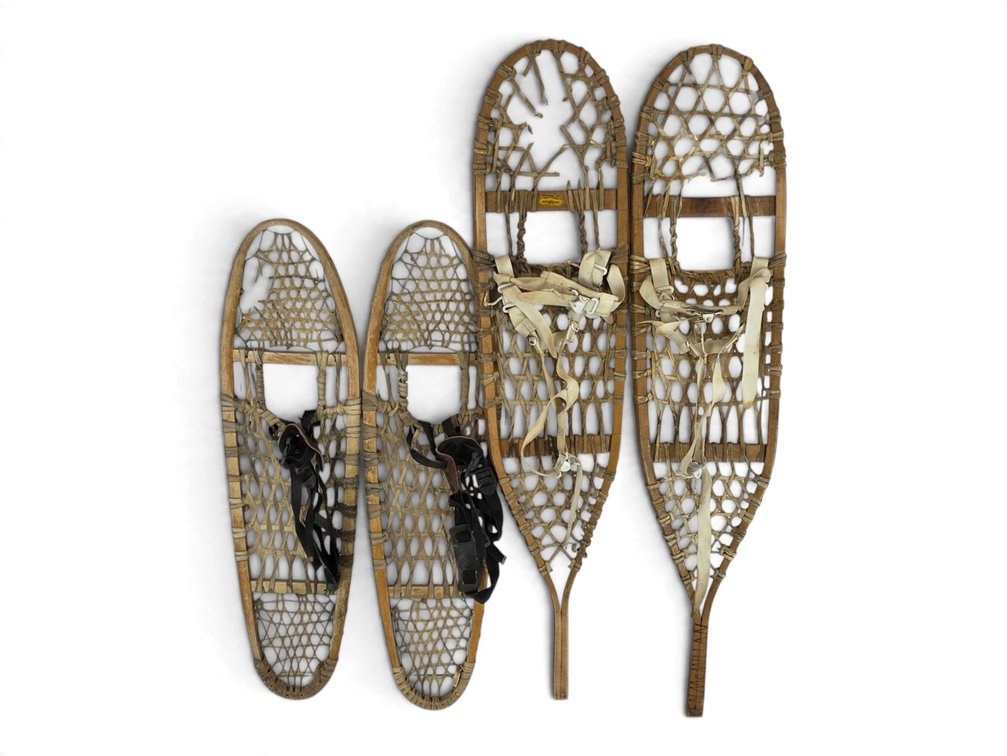 Two Pairs of Wood & Rawhide Snowshoes, Including Northwoods for Safesport