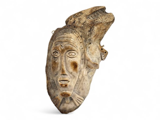 Mineralized Walrus Jawbone Human-and-Animal Mask, Attributed to Chris Aningayou
