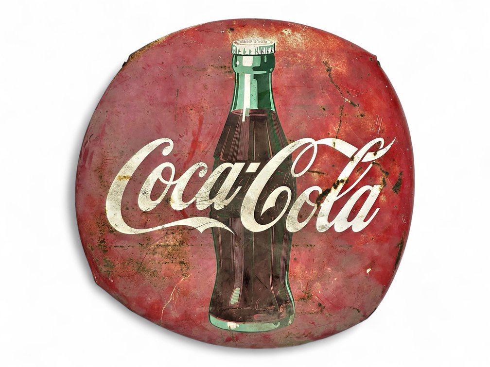 Circa 1953 Coca-Cola Bottle Button Sign, 24 Inches