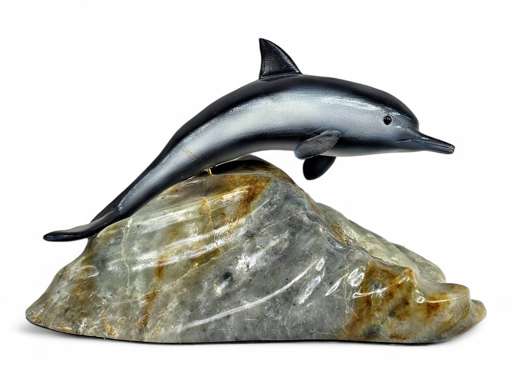 Ed Scott Dolphin Sculpture on Stone Base, Signed & Dated 1982