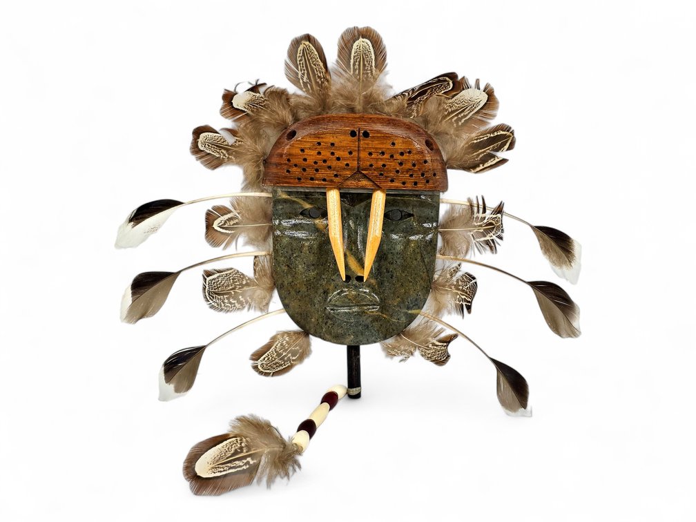 Bowhan Kealiher Soapstone & Wood Walrus-Headdress Mask, Dated 2008