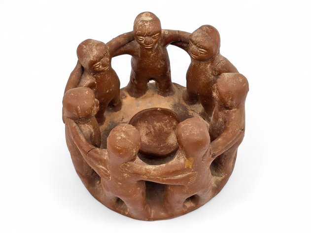 Mexican ‘Circle of Friends’ Terracotta Candle Holder with Seven Figures