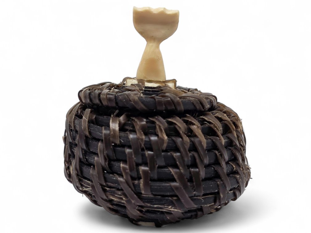 Miniature Baleen Basket with Ivory Whale-Tail Finial & Starter Discs