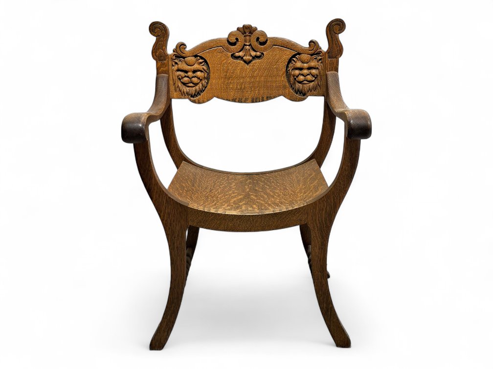 Stomps-Burkhardt Tiger Oak Lion-Head Armchair, No. X72