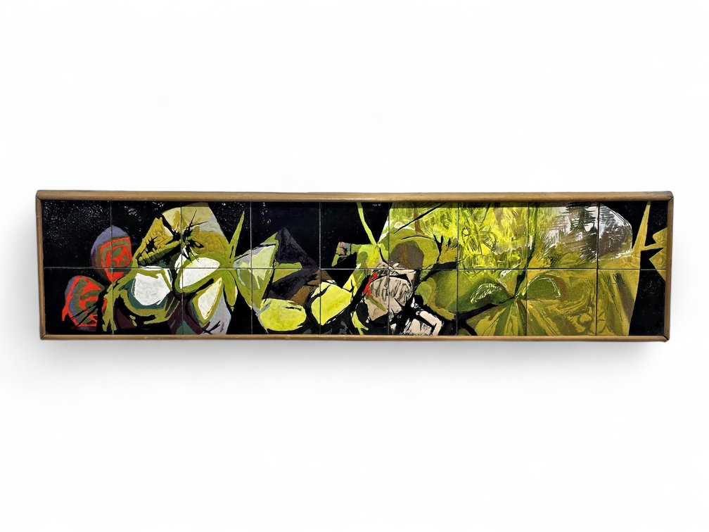 55-Inch Framed Abstract Floral Ceramic Tile Wall Panel
